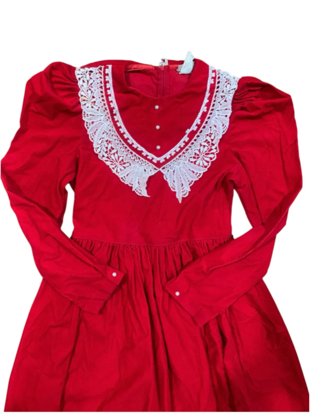 Vtg 90’s Girls Ruth Carolina Red and White Lace Holiday/Christmas Dress Size 14